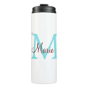 simple minimal add name monogram pink red throw thermal tumbler