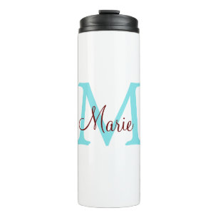 simple minimal add name monogram pink red throw thermal tumbler