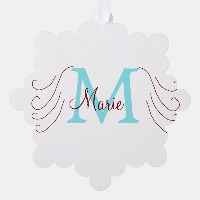 simple minimal add name monogram pink red   throw tree decoration card (Front)
