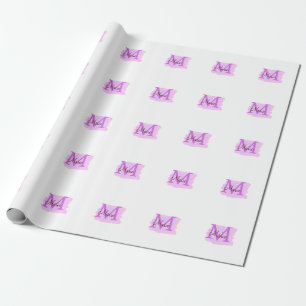 simple minimal add name monogram pink red throw wrapping paper