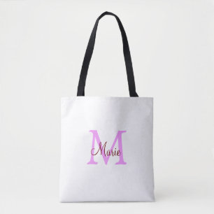 simple minimal add name monogram pink red tote bag