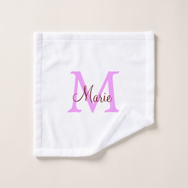 simple minimal add name monogram pink red  wash cloth (Wash Cloth)