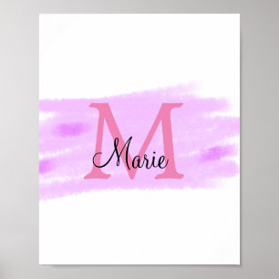 simple minimal add name monogram pink watercolor poster