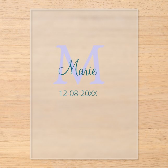 simple minimal add name monogram purple green date acrylic invitations (Front)