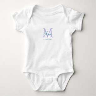 simple minimal add name monogram purple green date baby bodysuit