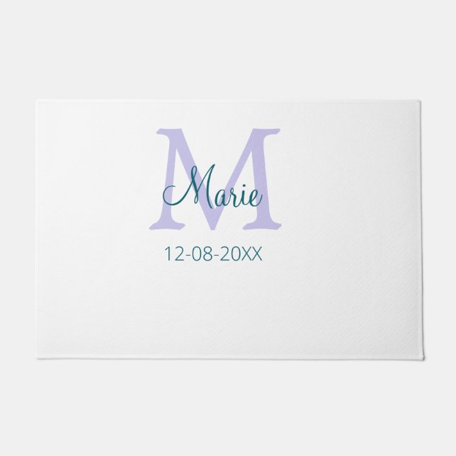 simple minimal add name monogram purple green date doormat (Front)