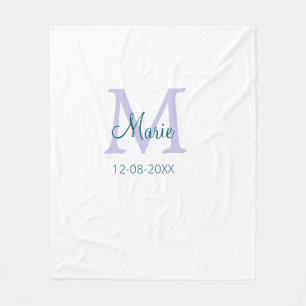 simple minimal add name monogram purple green date fleece blanket