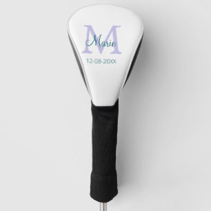 simple minimal add name monogram purple green date golf head cover