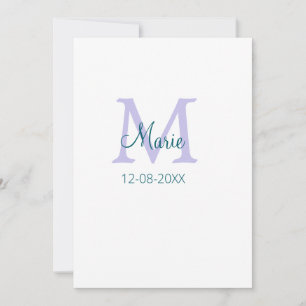 simple minimal add name monogram purple green date holiday card