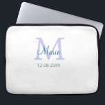 simple minimal add name monogram purple green date laptop sleeve<br><div class="desc">beautiful design</div>