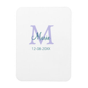simple minimal add name monogram purple green date magnet
