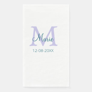 simple minimal add name monogram purple green date napkin