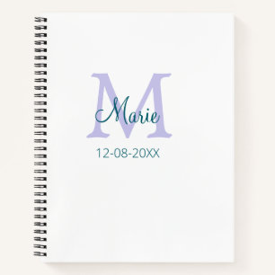 simple minimal add name monogram purple green date notebook