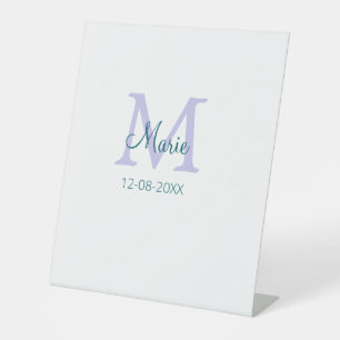 simple minimal add name monogram purple green date pedestal sign