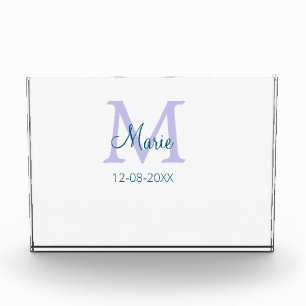 simple minimal add name monogram purple green date photo block