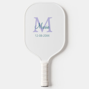 simple minimal add name monogram purple green date pickleball paddle