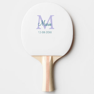 simple minimal add name monogram purple green date ping pong paddle