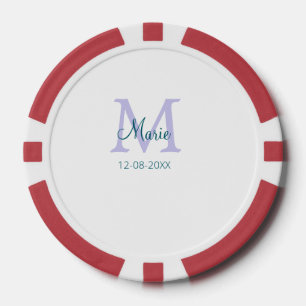 simple minimal add name monogram purple green date poker chips