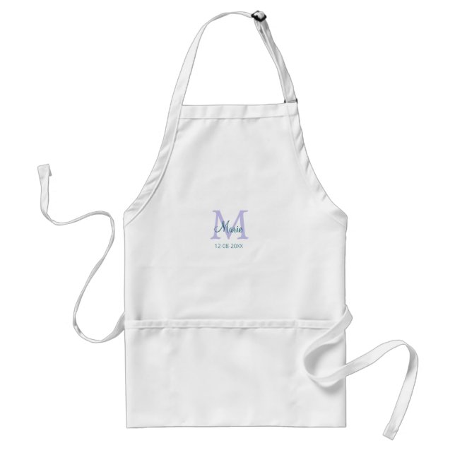 simple minimal add name monogram purple green date standard apron (Front)