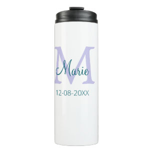 simple minimal add name monogram purple green date thermal tumbler