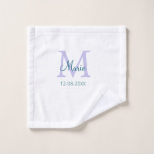 simple minimal add name monogram purple green date wash cloth