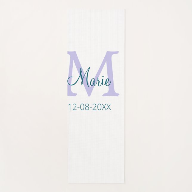 simple minimal add name monogram purple green date yoga mat (Front)