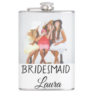 Simple minimal add name photo bridesmaid gift hip flask