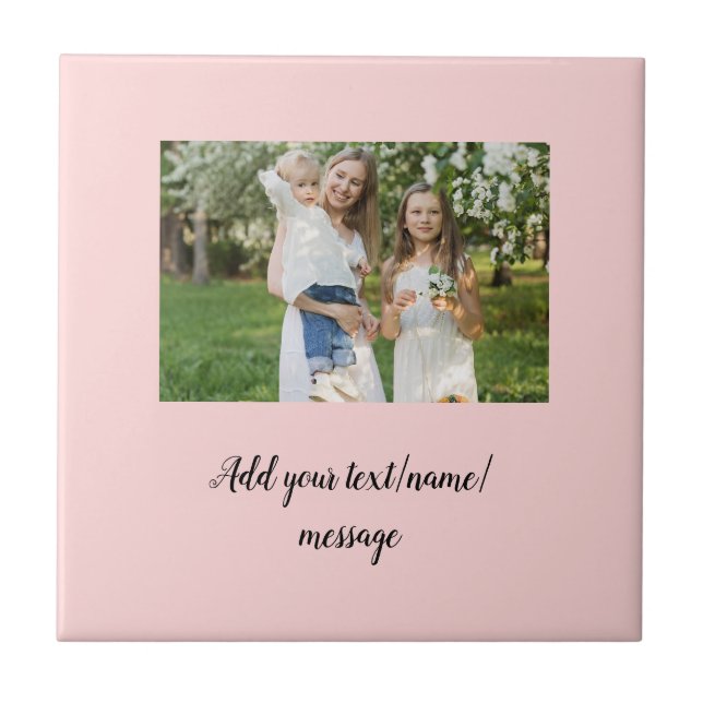 simple minimal add our photo collage name text   ceramic tile (Front)