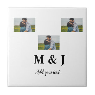 simple minimal add our photo collage name text thr ceramic tile