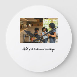 simple minimal add photo collage name family mom large clock