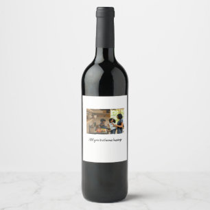 simple minimal add photo collage name family mom wine label