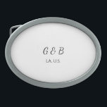 SIMPLE MINIMAL add your couple name city name text Belt Buckle<br><div class="desc">design</div>