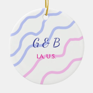 SIMPLE MINIMAL add your couple name city name text Ceramic Ornament