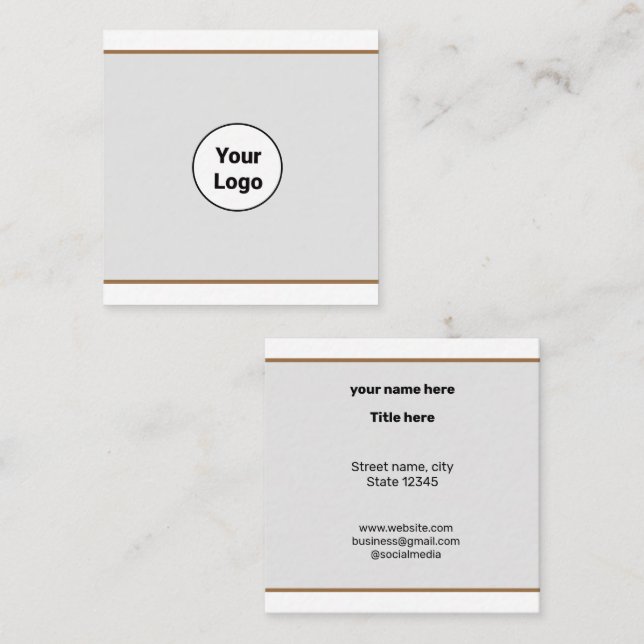 SIMPLE MINIMAL ADD YOUR LOGO CUSTOM TEXT HERE BUSI SQUARE BUSINESS CARD (Front/Back)