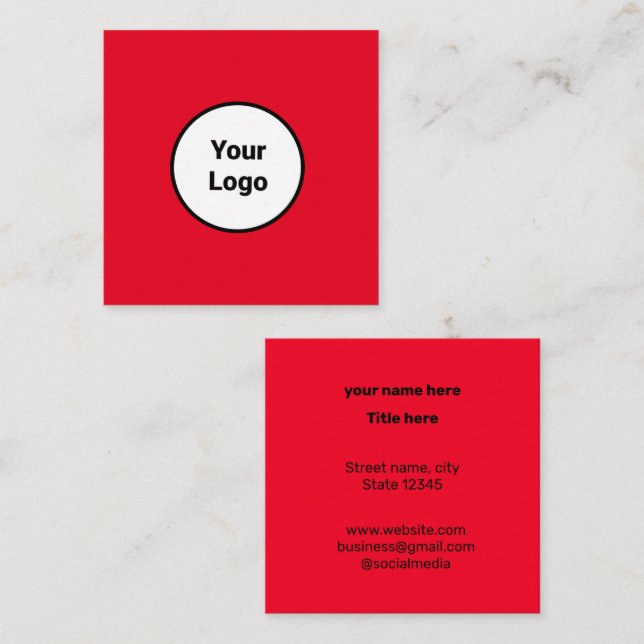 SIMPLE MINIMAL ADD YOUR LOGO CUSTOM TEXT HERE BUSI SQUARE BUSINESS CARD (Front/Back)
