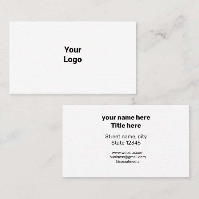 SIMPLE MINIMAL ADD YOUR LOGO CUSTOM TEXT HERE BUSINESS CARD (Front/Back)