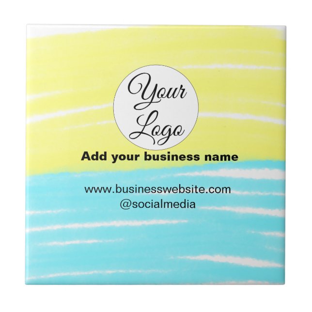 simple minimal add your logo/design BLUE YELLOW  T Ceramic Tile (Front)