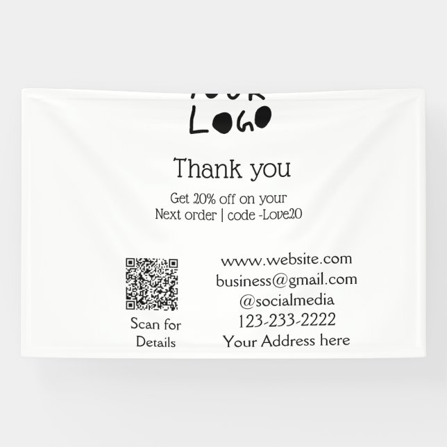 simple minimal add your logo/design here text Q R Banner (Horizontal)