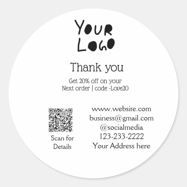 simple minimal add your logo/design here text Q R Classic Round Sticker (Front)