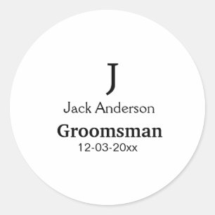 SIMPLE MINIMAL add your name custom groomsman  Classic Round Sticker