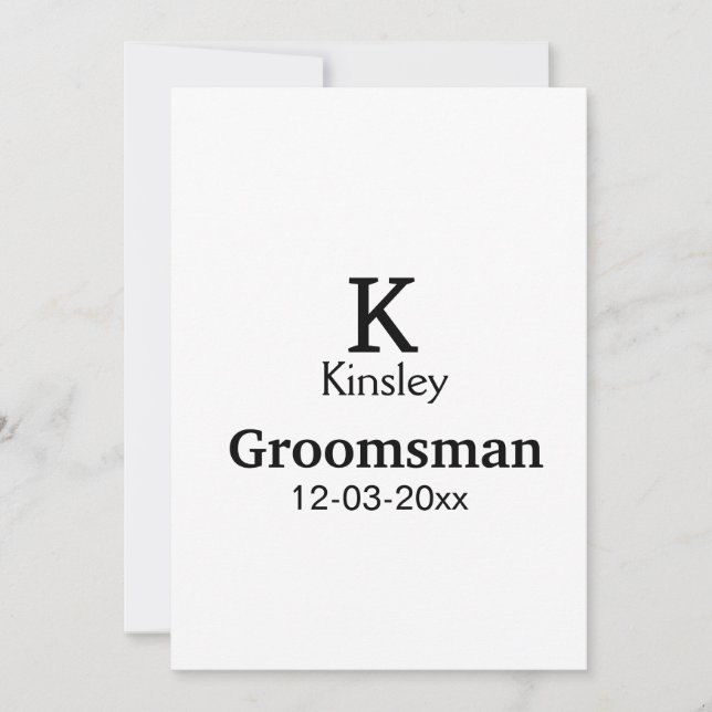 SIMPLE MINIMAL add your name custom groomsman  Invitation (Front)