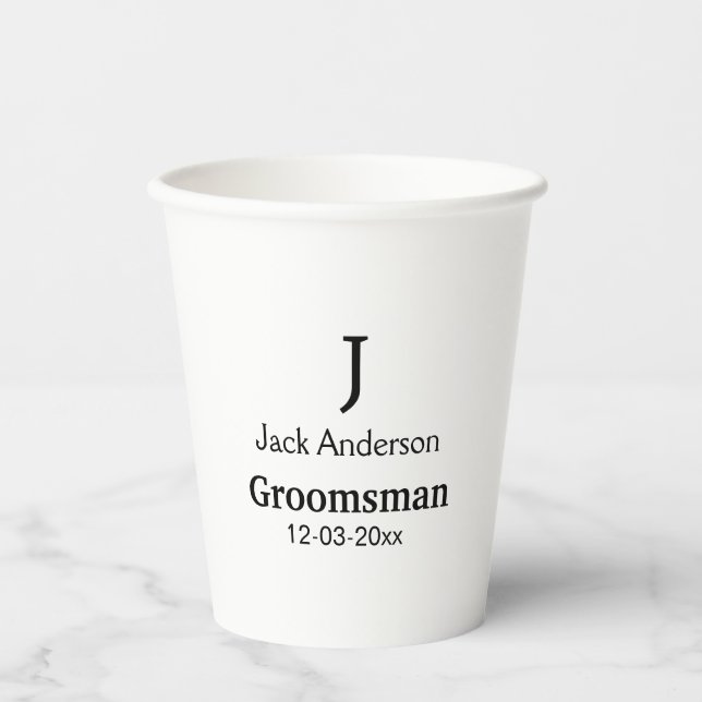 SIMPLE MINIMAL add your name custom groomsman  Paper Cups (Front)
