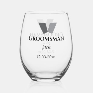 SIMPLE MINIMAL add your name custom groomsman Stemless Wine Glass