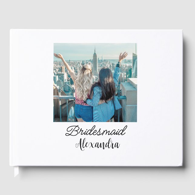 simple minimal add your name photo bridesmaid name guest book (Front)