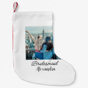 simple minimal add your name photo bridesmaid name small christmas stocking