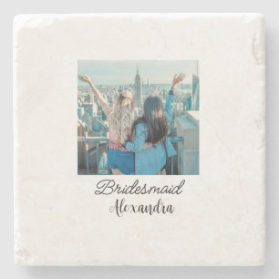 simple minimal add your name photo bridesmaid name stone coaster