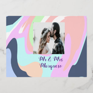 simple minimal add your name photo pastel paint ef foil holiday postcard