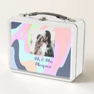 simple minimal add your name photo pastel paint ef metal lunch box