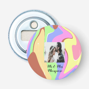 simple minimal add your name photo pink blue green bottle opener