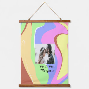 simple minimal add your name photo pink blue green hanging tapestry